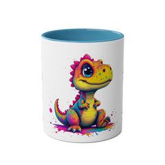 Colorful Dinosaur Two-Tone Coffee Mug - Cute 11oz Mug for Kids & Dino Lovers