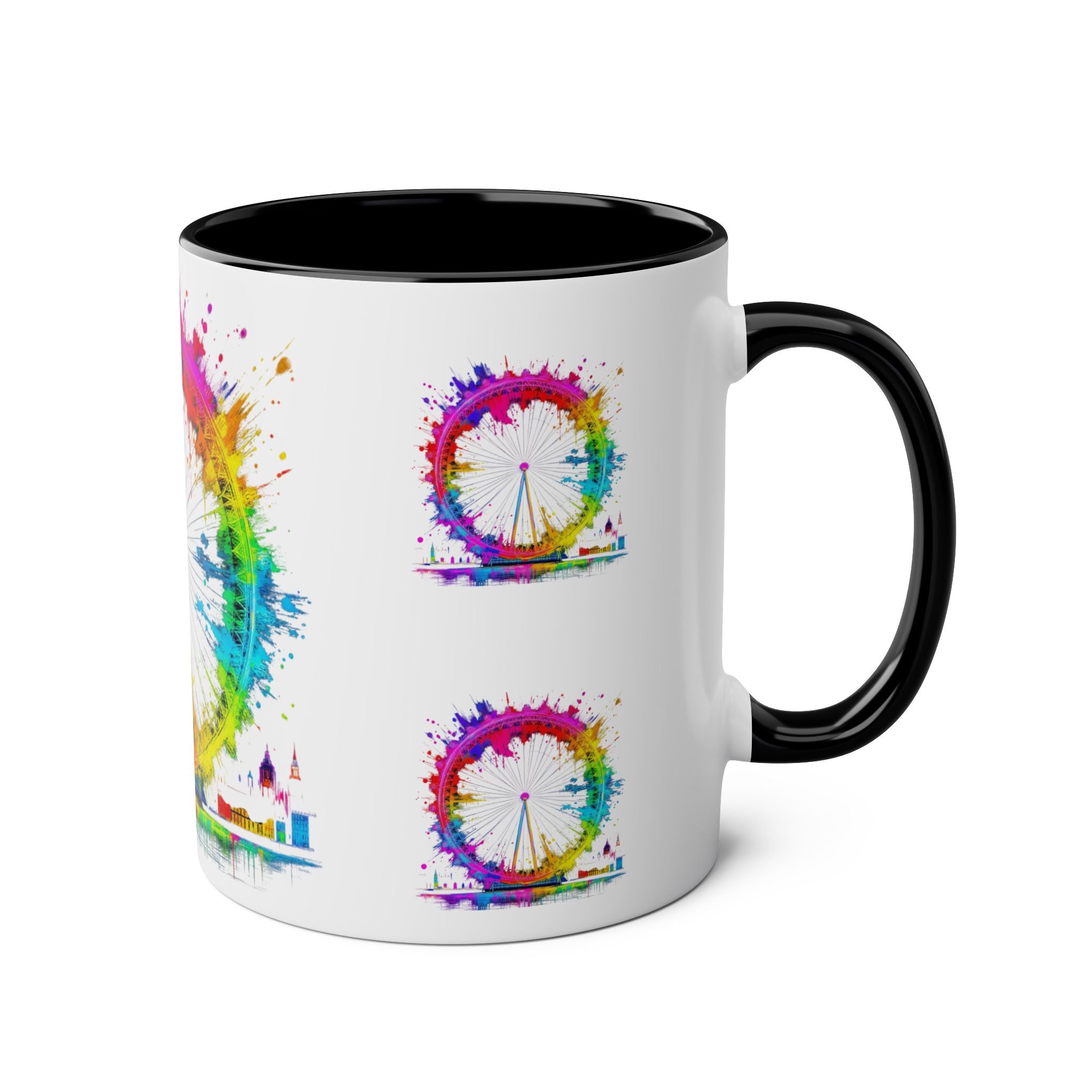 Colorful Cityscape Two-Tone Coffee Mug | Fun Gift, Home Decor, Artistic Mug, Coffee Lover's Gift, Office Essentials