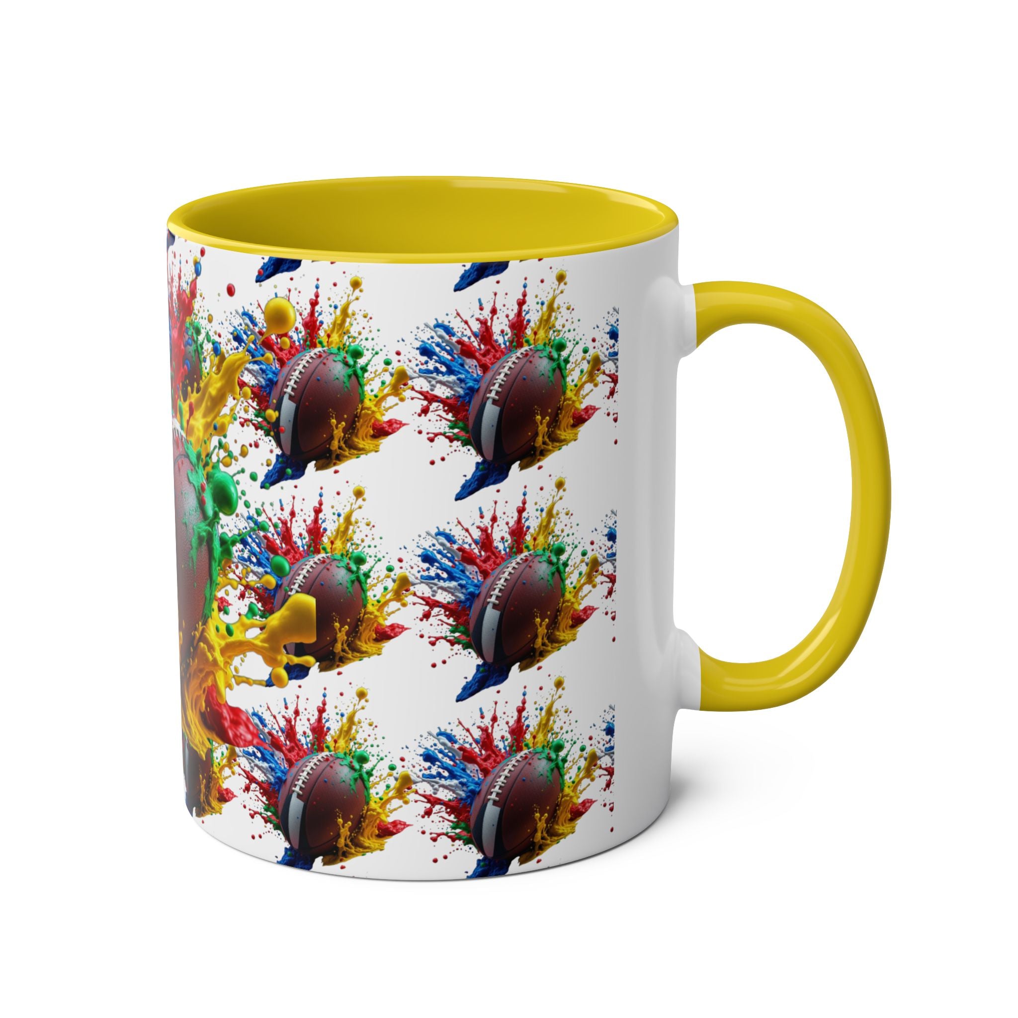 Vibrant Sports Coffee Mug, Colorful Football Design, Perfect Gift for Sports Fans, Game Day, Home Office, 11oz Two-Tone Mug
