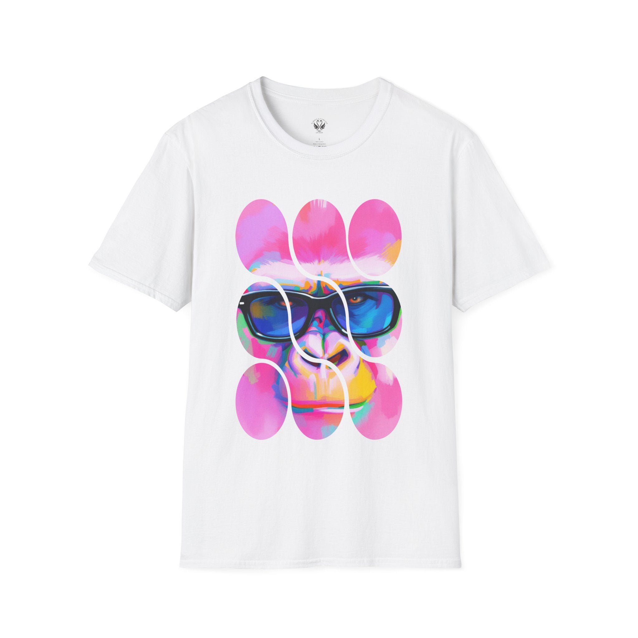 Vibrant Gorilla Graphic Tee, Unisex Softstyle T-Shirt, Funky Apparel, Casual Wear, Gift for Animal Lovers, Summer Collection