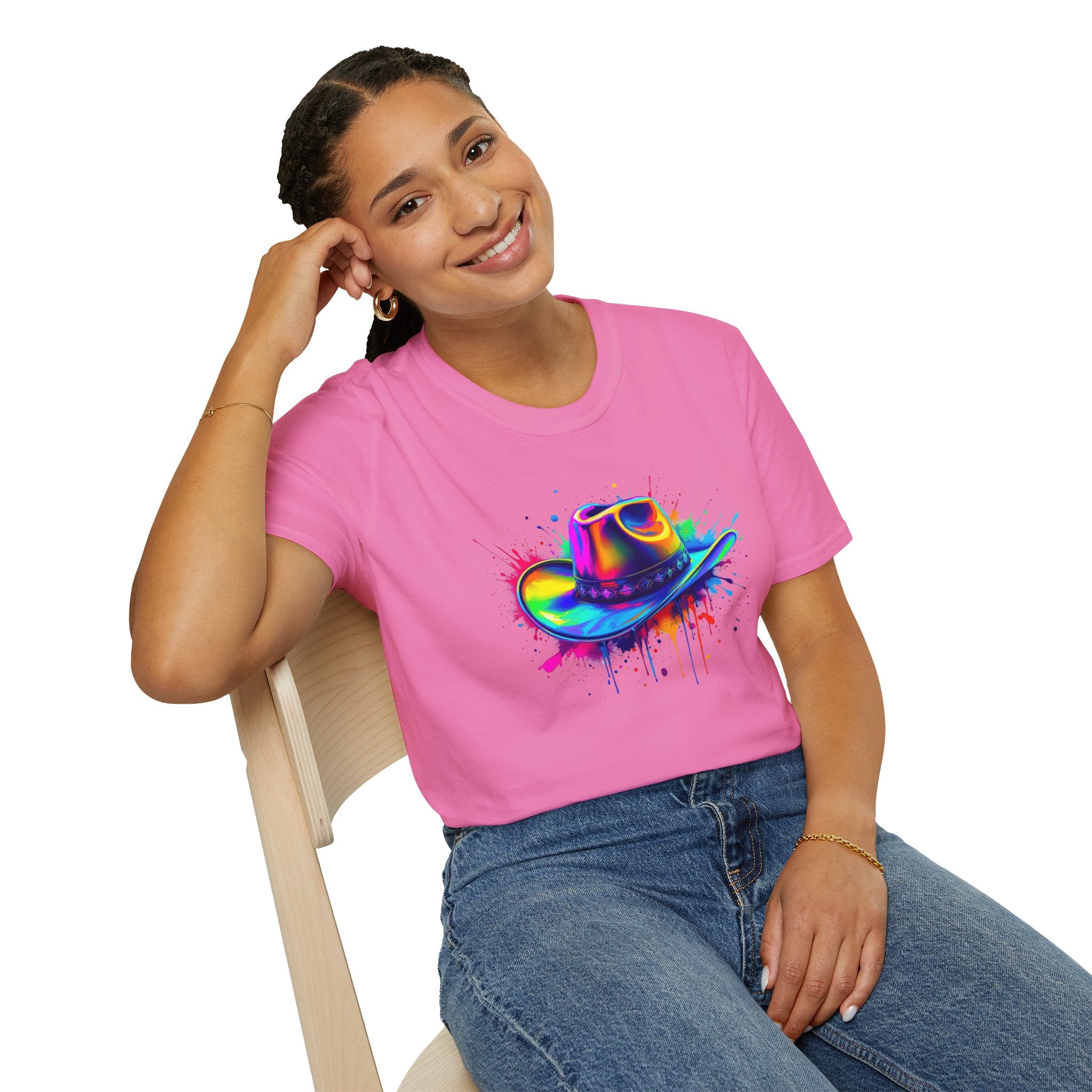 Colourful Cowboy Hat Unisex T-Shirt, Fun Graphic Tee, Festival Wear, Summer Celebration Shirt, LGBTQ Pride Apparel, Gift for Friends