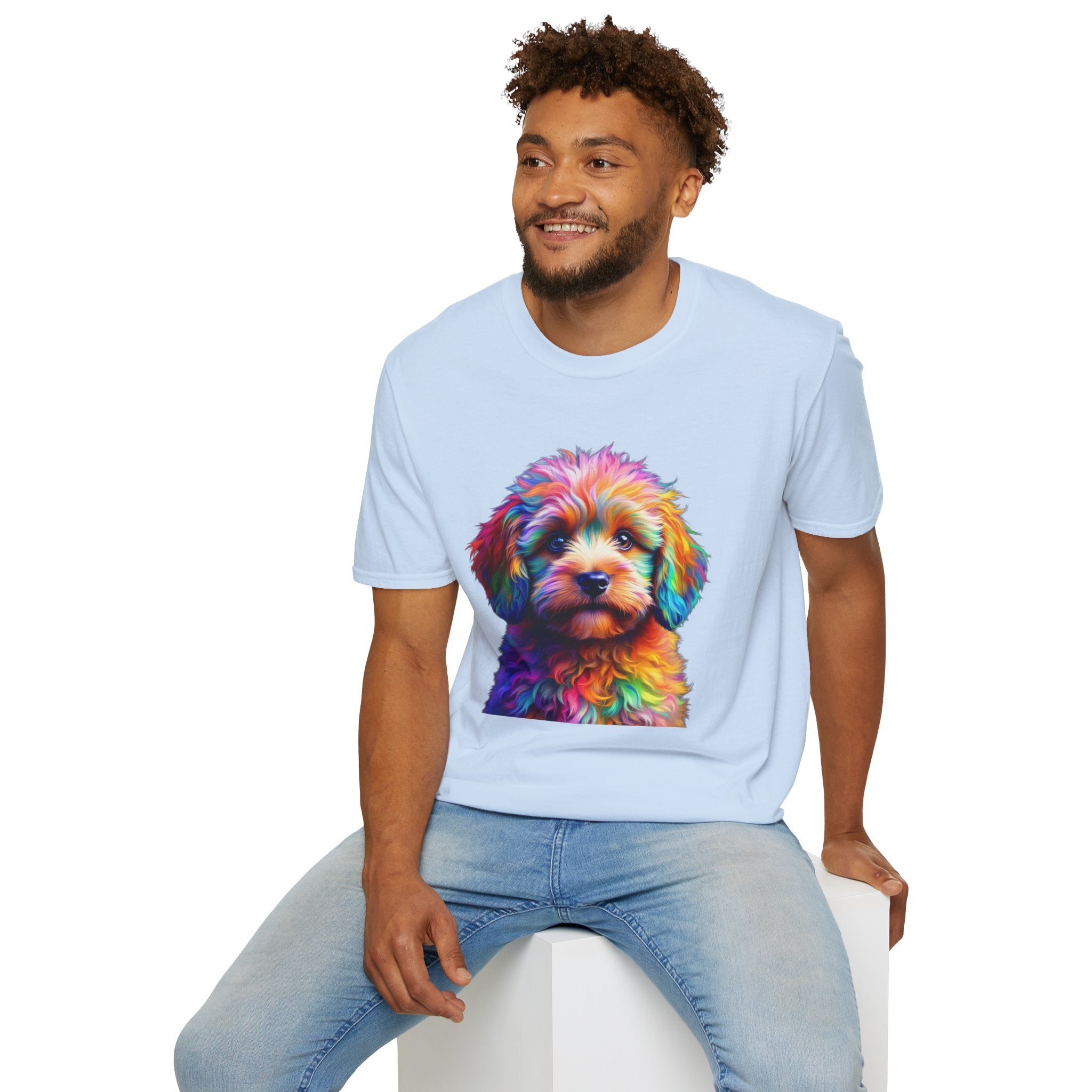 Colorful Puppy Art T-Shirt, Animal Lover Gift, Pet Owner Apparel, Fun Fashion for Dog Lovers, Unique Graphic Tee