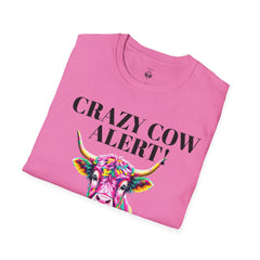 Colorful Cow Alert T-Shirt, Funny Cow Tee, Animal Lover Gift, Quirky Casual Wear, Farm Animal Shirt, Unique Graphic Tee
