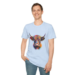 Highland Cow Graphic T-Shirt, Fun Farm Animal Tee, Cute Gift for Cow Lovers, Unisex Softstyle Shirt for Casual Wear