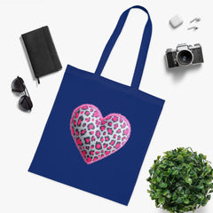 Leopard Heart Cotton Tote Bag | Cute Eco-Friendly Shopping Bag, Girlfriend Gift, Valentine's Day, Reusable Grocery Bag, Beach Bag