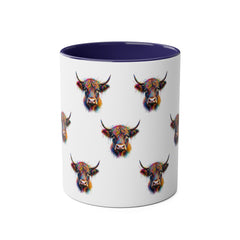Vibrant Highland Cow Coffee Mug - Colorful Two-Tone 11oz Drinkware