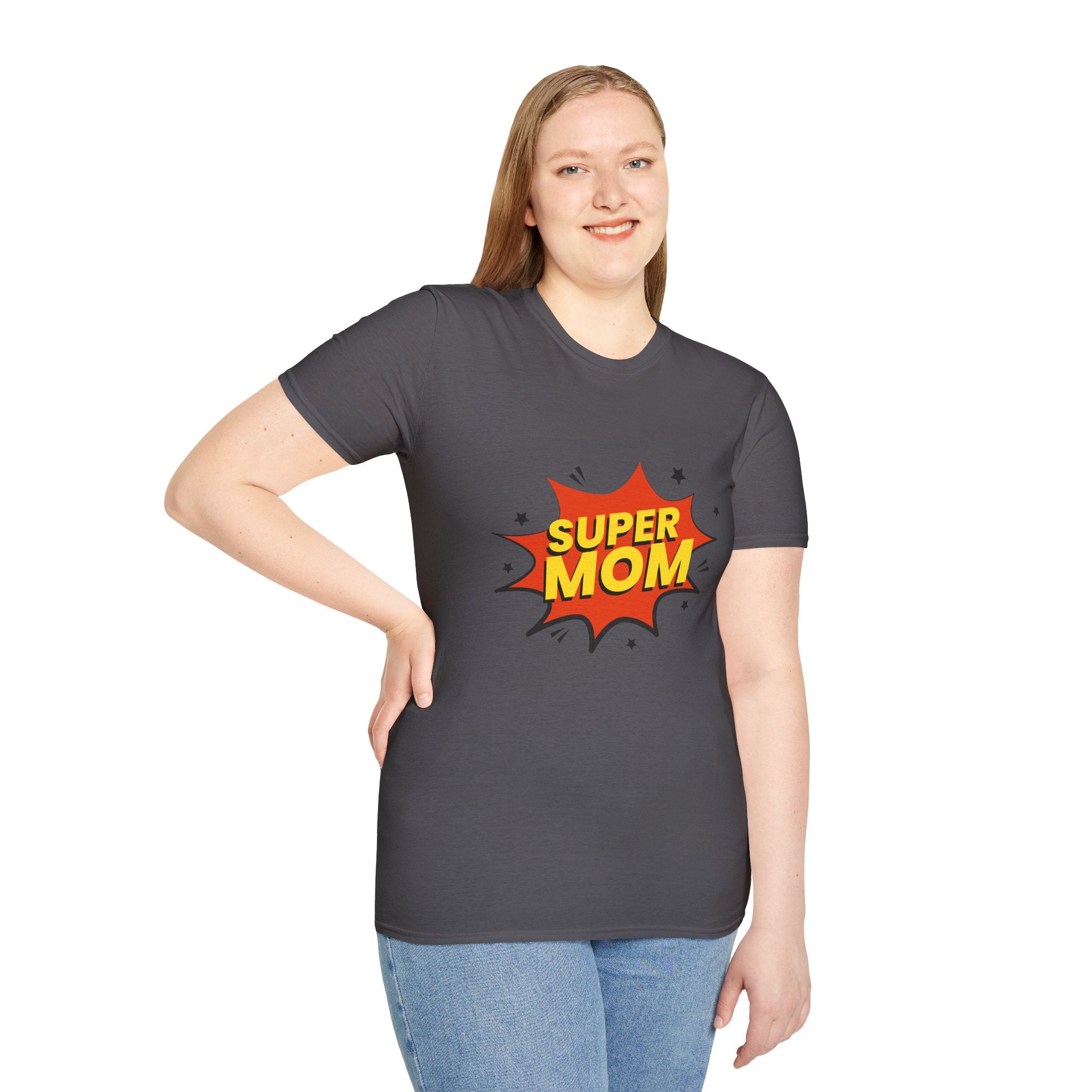 Super Mom Unisex Softstyle T-Shirt | Gift for Mother's Day, Funny Mom Tee, Birthday Present for Mom, Family Apparel, Casual Wear