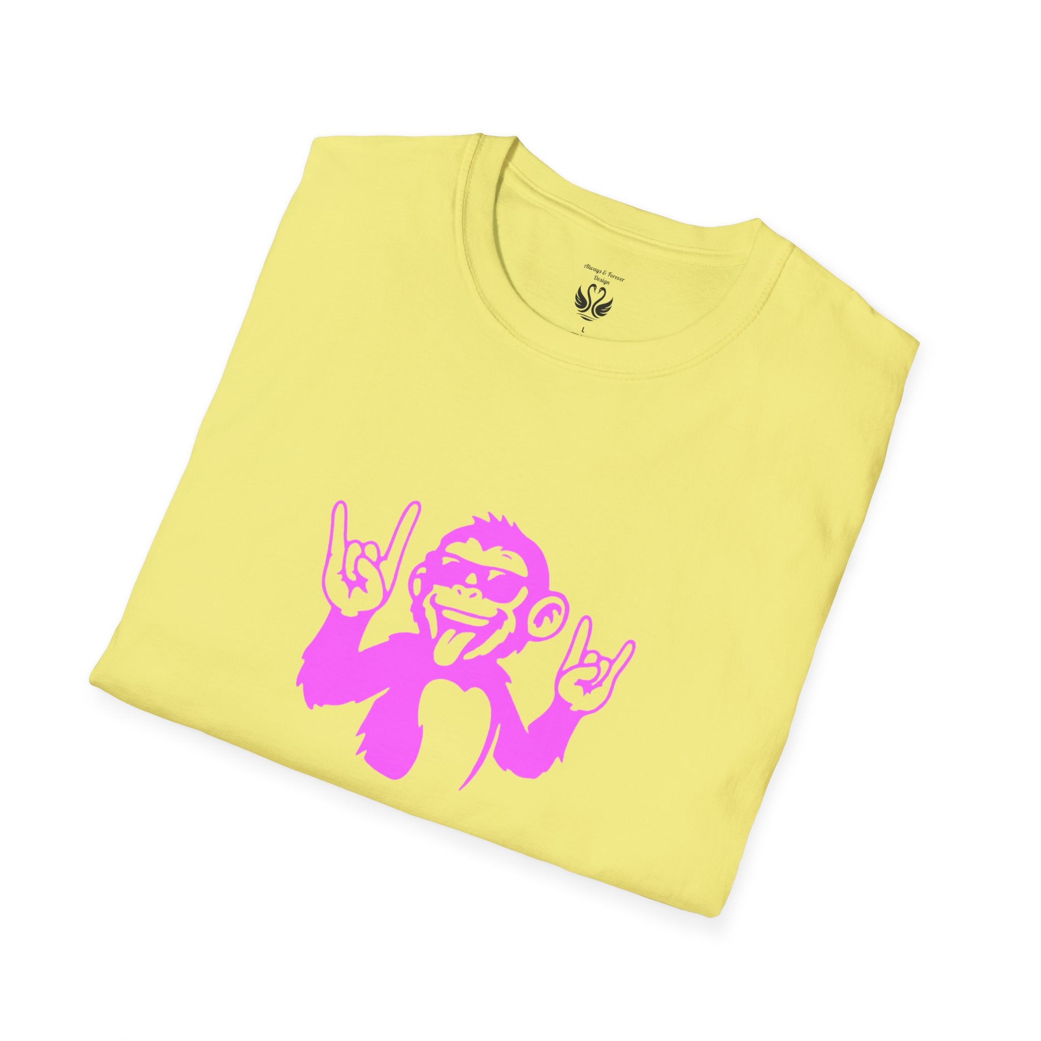 Rockin' Monkey Unisex Softstyle T-Shirt | Fun Graphic Tee | Great Gift for Music Lovers | Perfect for Parties & Casual Wear