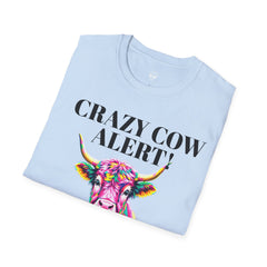 Colorful Cow Alert T-Shirt, Funny Cow Tee, Animal Lover Gift, Quirky Casual Wear, Farm Animal Shirt, Unique Graphic Tee