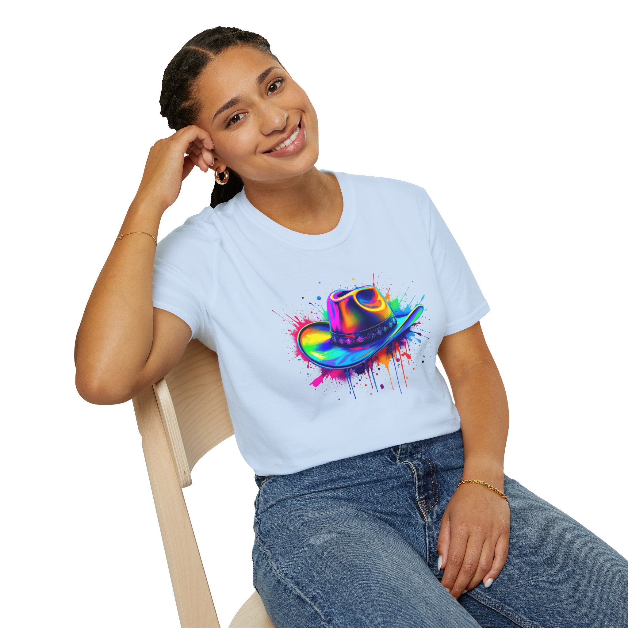 Colourful Cowboy Hat Unisex T-Shirt, Fun Graphic Tee, Festival Wear, Summer Celebration Shirt, LGBTQ Pride Apparel, Gift for Friends