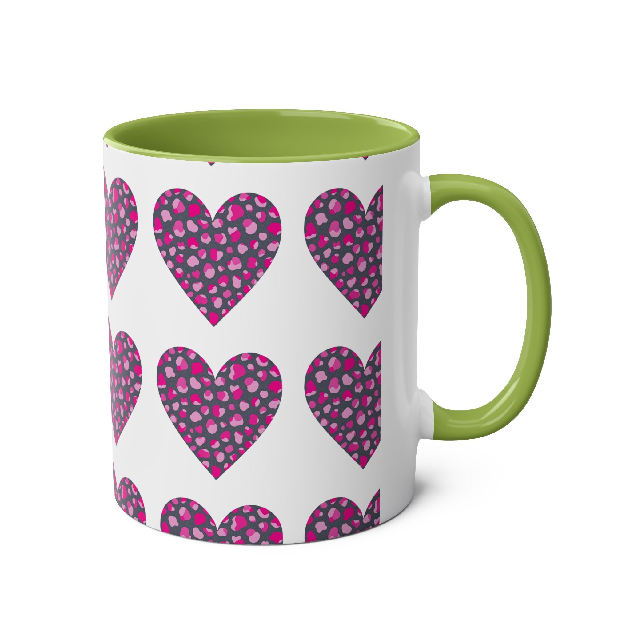 Pink Leopard Hearts Two-Tone Coffee Mug - 11oz - Perfect for Valentine's Day and Gift Giving