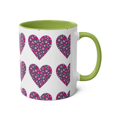 Pink Leopard Hearts Two-Tone Coffee Mug - 11oz - Perfect for Valentine's Day and Gift Giving