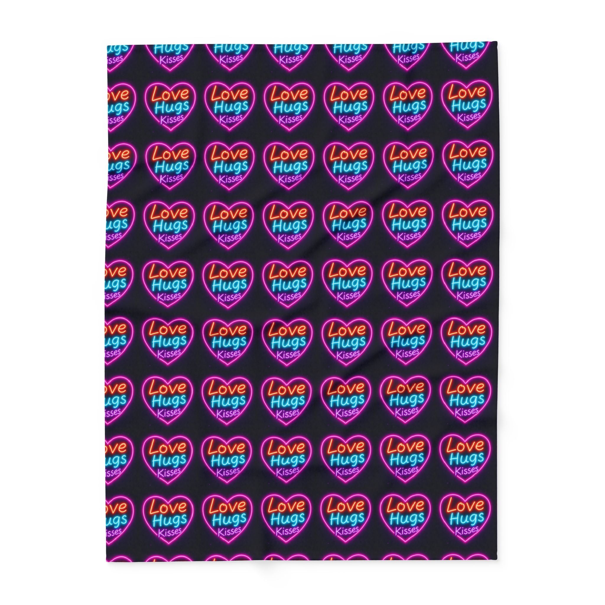 Vibrant Love Hugs Fleece Blanket - Cozy Heart Design for Comfort and Warmth