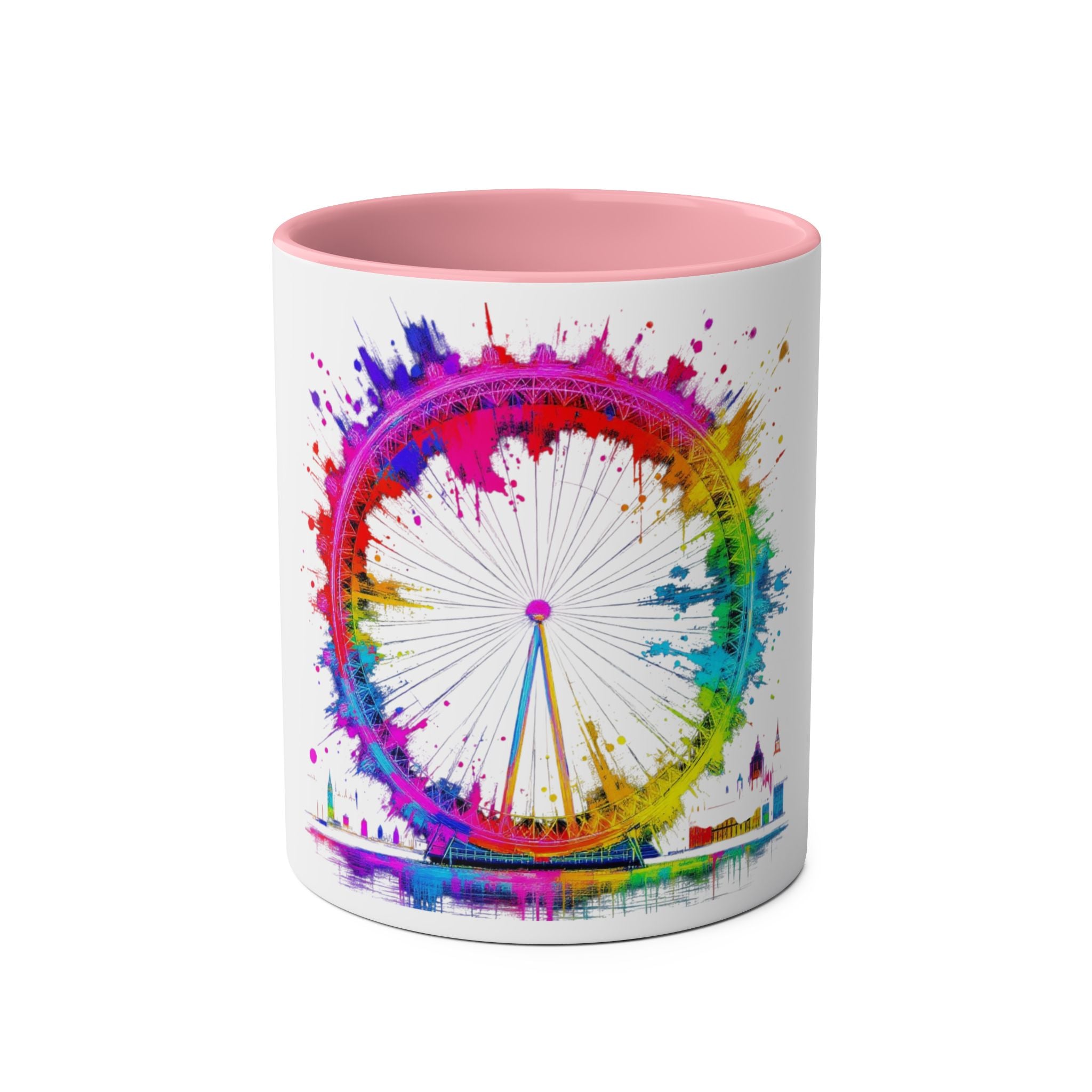 Colorful Cityscape Two-Tone Coffee Mug | Fun Gift, Home Decor, Artistic Mug, Coffee Lover's Gift, Office Essentials