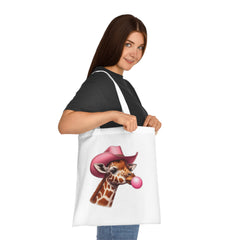 Cowboy Giraffe Cotton Tote Bag | Cute Animal Eco-Friendly Tote | Gift for Animal Lovers, Shopping, Beach, Travel