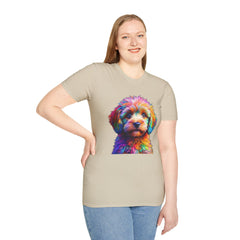 Colorful Puppy Art T-Shirt, Animal Lover Gift, Pet Owner Apparel, Fun Fashion for Dog Lovers, Unique Graphic Tee