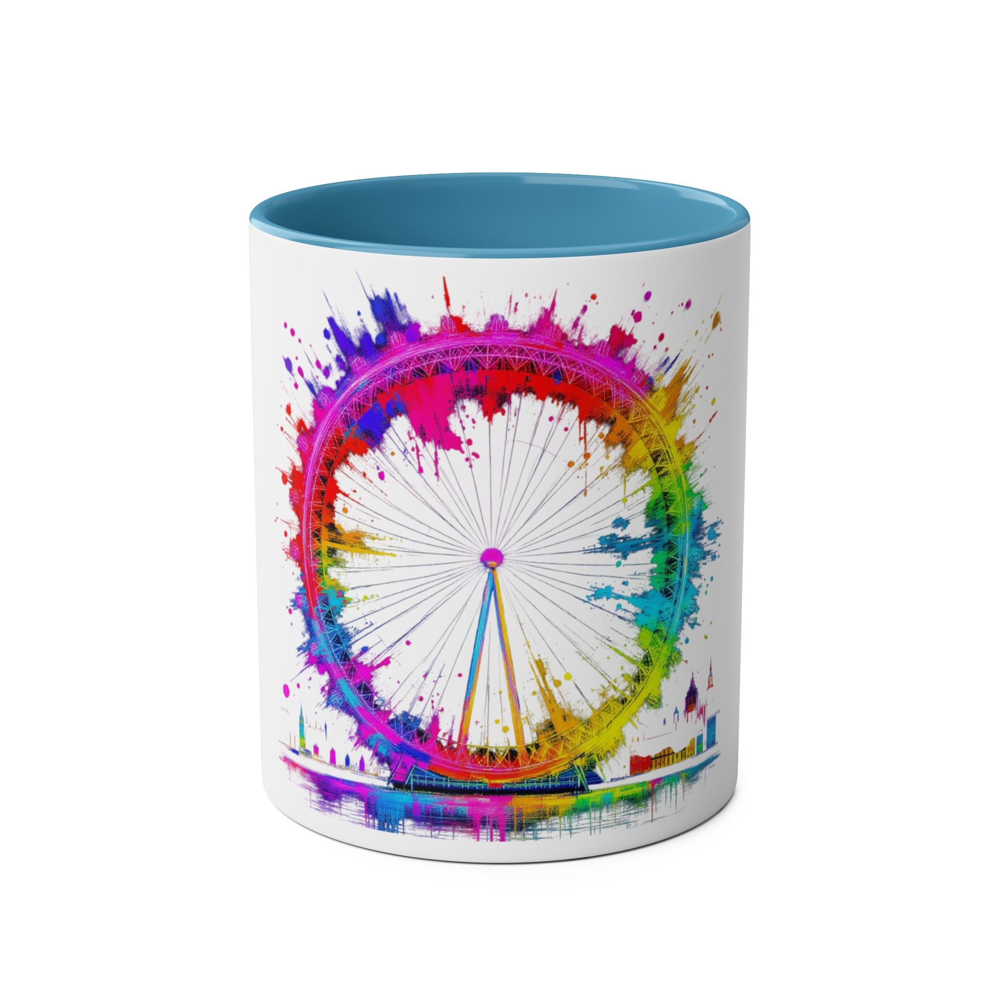 Colorful Cityscape Two-Tone Coffee Mug | Fun Gift, Home Decor, Artistic Mug, Coffee Lover's Gift, Office Essentials