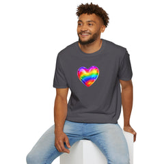 Rainbow Heart Unisex Softstyle T-Shirt, LGBTQ+ Pride Shirt, Colorful Heart Tee, Love Wins Tee, Gift for Him/Her