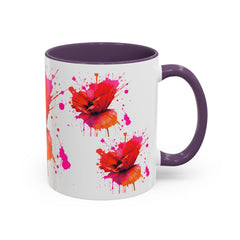 Vibrant Floral Accent Coffee Mug - Colorful Poppy Design - 11 & 15oz