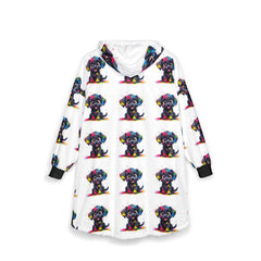 Unisex Cute Puppy Cozy Hooded Blanket with Colorful Dog Design - Perfect for Dog Lovers