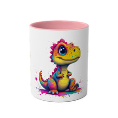 Colorful Dinosaur Two-Tone Coffee Mug - Cute 11oz Mug for Kids & Dino Lovers