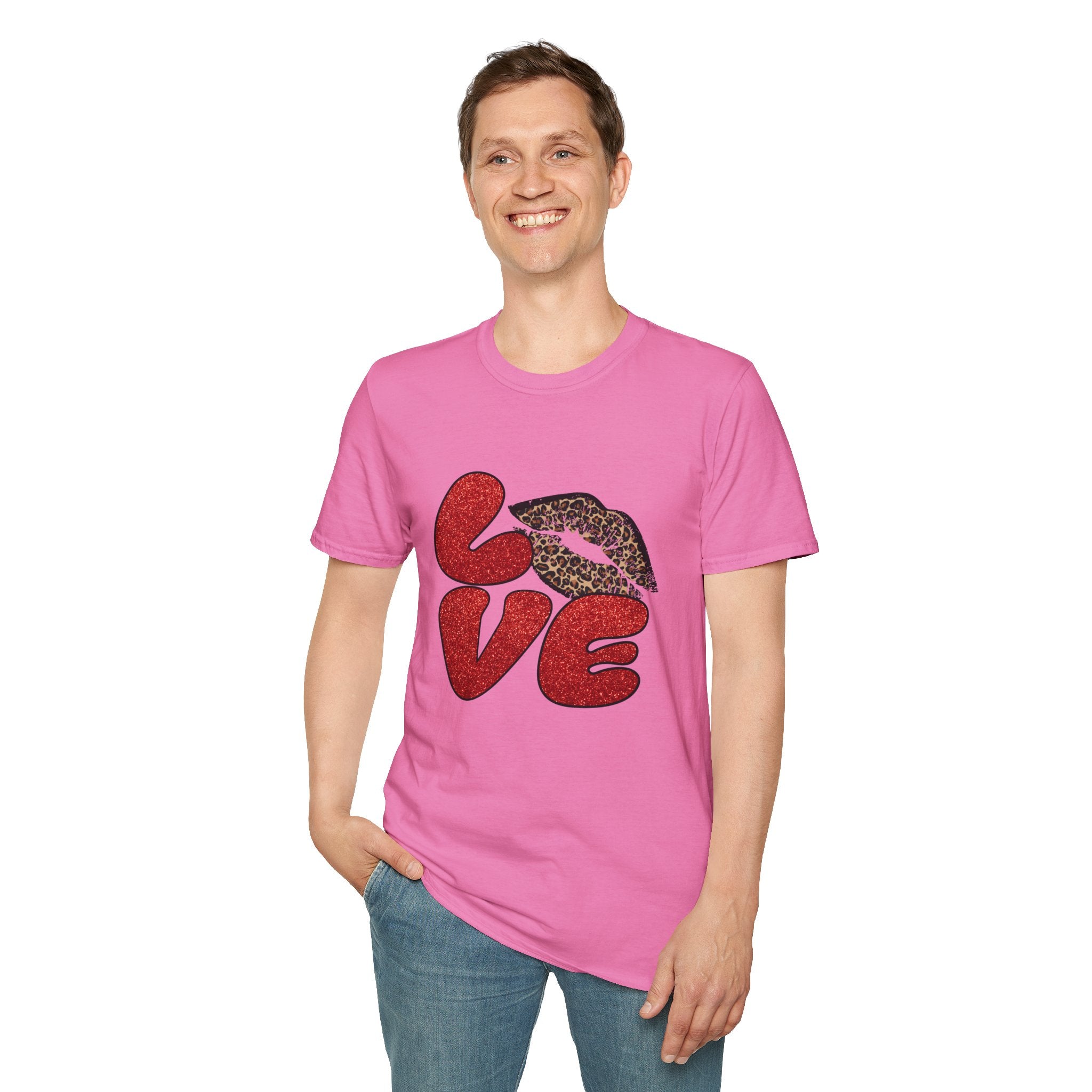 Leopard Love Graphic T-Shirt, Cute Valentine's Day Shirt, Casual Love Tee, Unisex Softstyle Top, Trendy Gift for Her