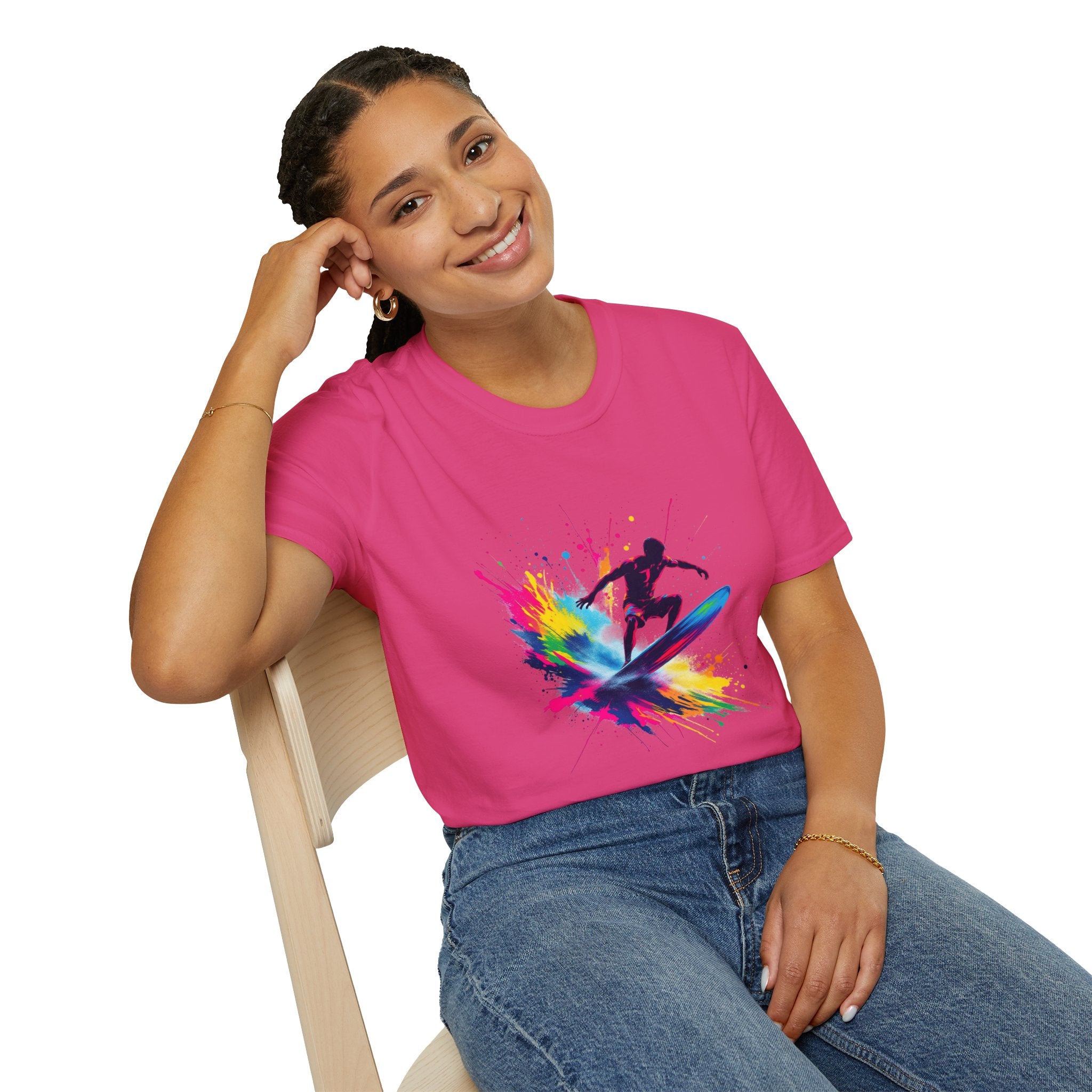 Colorful Surfing Unisex T-Shirt, Casual Beach Wear, Summer Vibes, Gift for Surfers, Beach Lovers, Graphic Tee
