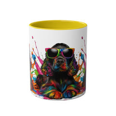 Colorful Dog Art Two-Tone Coffee Mug - 11oz, Perfect Gift for Dog Lovers