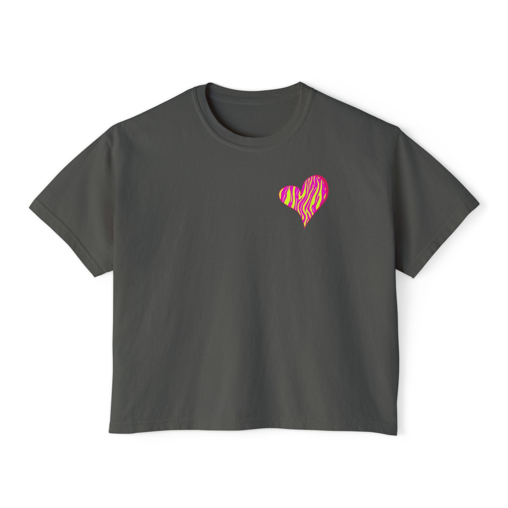 Women's Boxy Tee with Vibrant Heart and Pattern - Casual Summer Top, Gift for Her, Trendy Tee, Everyday Wear, Heart Print Shirt
