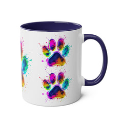 Colorful Paw Print Coffee Mug, Pet Lover Gift, Two-Tone Mug, Fun Dog Accessories, Vibrant Pet Themed Drinkware
