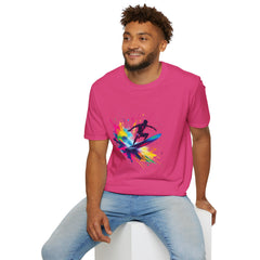 Colorful Surfing Unisex T-Shirt, Casual Beach Wear, Summer Vibes, Gift for Surfers, Beach Lovers, Graphic Tee