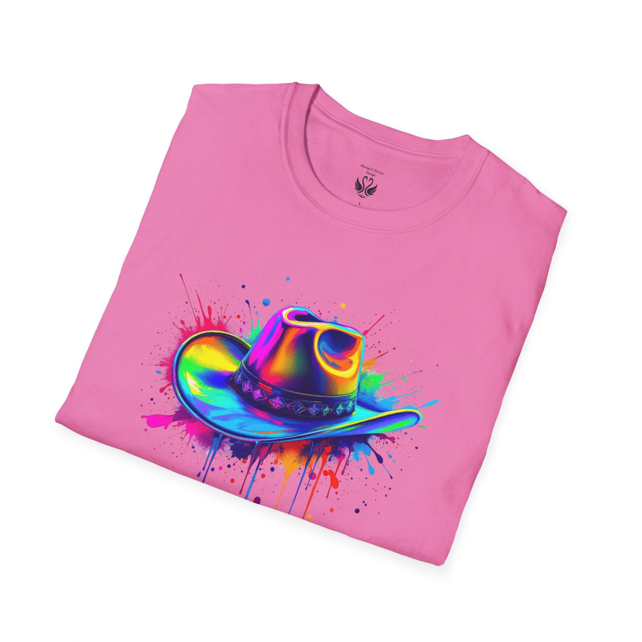 Colourful Cowboy Hat Unisex T-Shirt, Fun Graphic Tee, Festival Wear, Summer Celebration Shirt, LGBTQ Pride Apparel, Gift for Friends