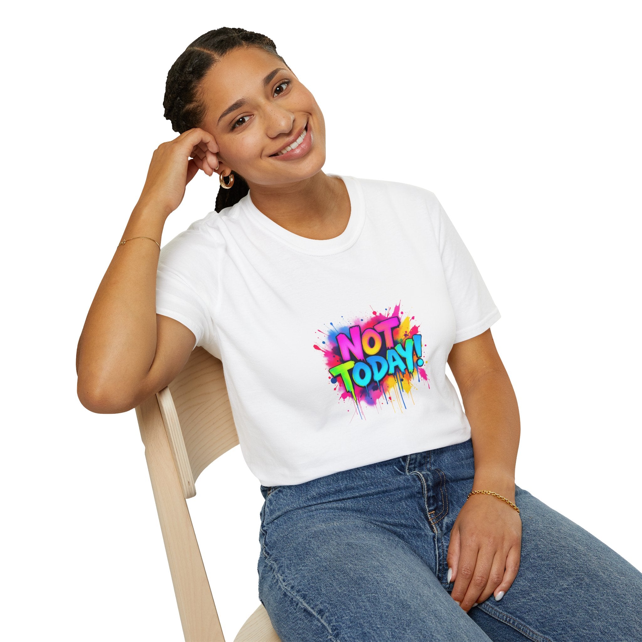 Colorful 'Not Today' Unisex Softstyle T-Shirt, Casual Tee, Statement Shirt, Funny Gift, Everyday Wear, Graphic Print Shirt