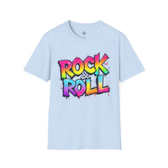 Colorful Rock & Roll Unisex Softstyle T-Shirt, Retro Tee, Music Lover Gift, Festival Wear, Rock Concert Apparel, Unisex Graphic Tee