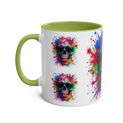 Vibrant Skull Artwork Coffee Mug - 11oz Two-Tone Design for Fun Enthusiasts