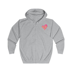Vibrant Heart Print Hoodie, Unisex Zip-up Hoodie, Casual Wear, Gift for Her, Love Themed Apparel, Cozy Hooded Sweatshirt