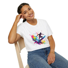Colorful Surfing Unisex T-Shirt, Casual Beach Wear, Summer Vibes, Gift for Surfers, Beach Lovers, Graphic Tee