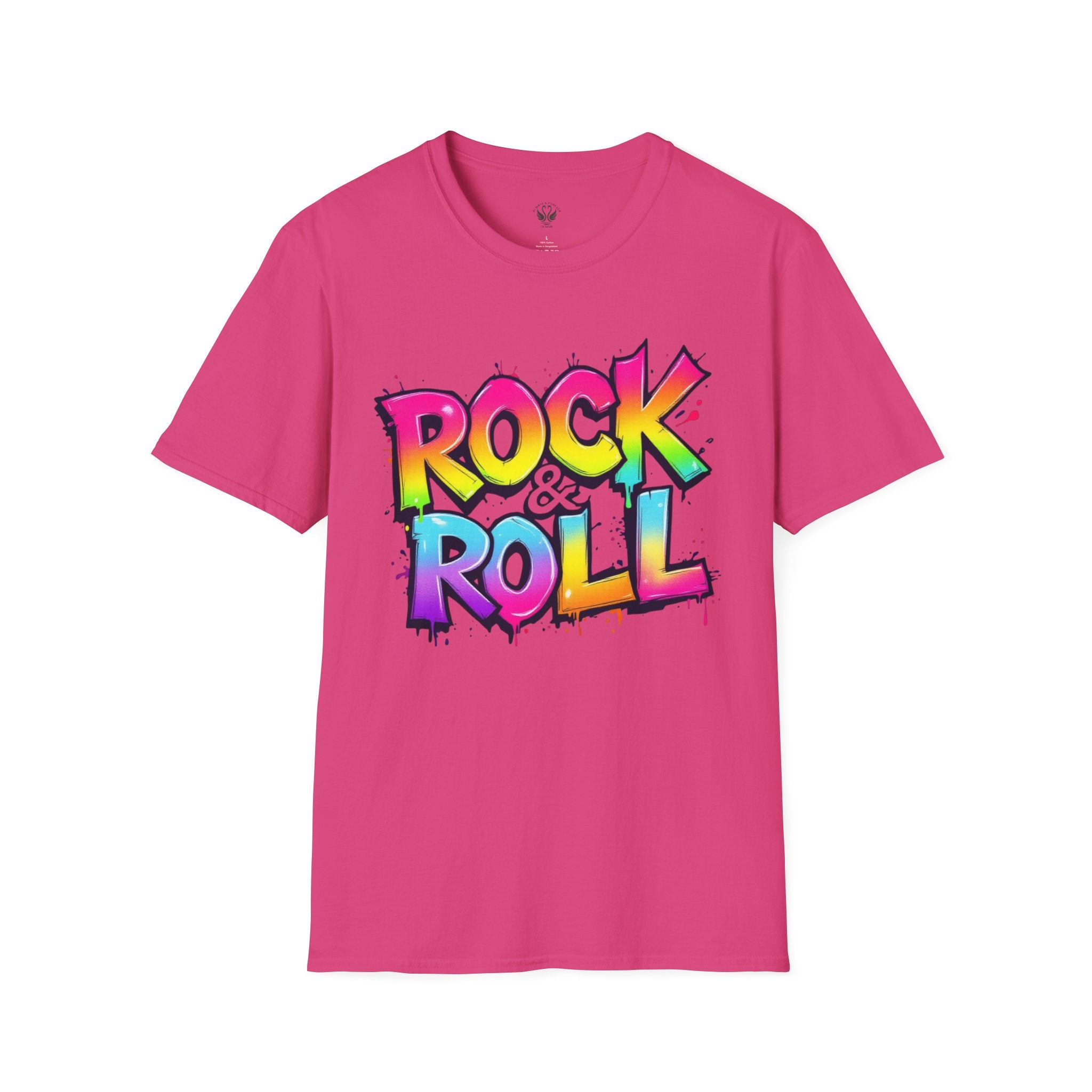 Colorful Rock & Roll Unisex Softstyle T-Shirt, Retro Tee, Music Lover Gift, Festival Wear, Rock Concert Apparel, Unisex Graphic Tee