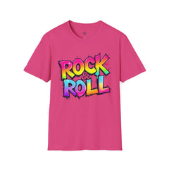 Colorful Rock & Roll Unisex Softstyle T-Shirt, Retro Tee, Music Lover Gift, Festival Wear, Rock Concert Apparel, Unisex Graphic Tee