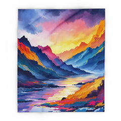 Vibrant Mountain Scenery Fleece Blanket | Cozy Decor for Home, Gift for Nature Lovers, Outdoor Adventure, Warmth Essential