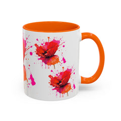 Vibrant Floral Accent Coffee Mug - Colorful Poppy Design - 11 & 15oz