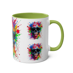Vibrant Skull Artwork Coffee Mug - 11oz Two-Tone Design for Fun Enthusiasts