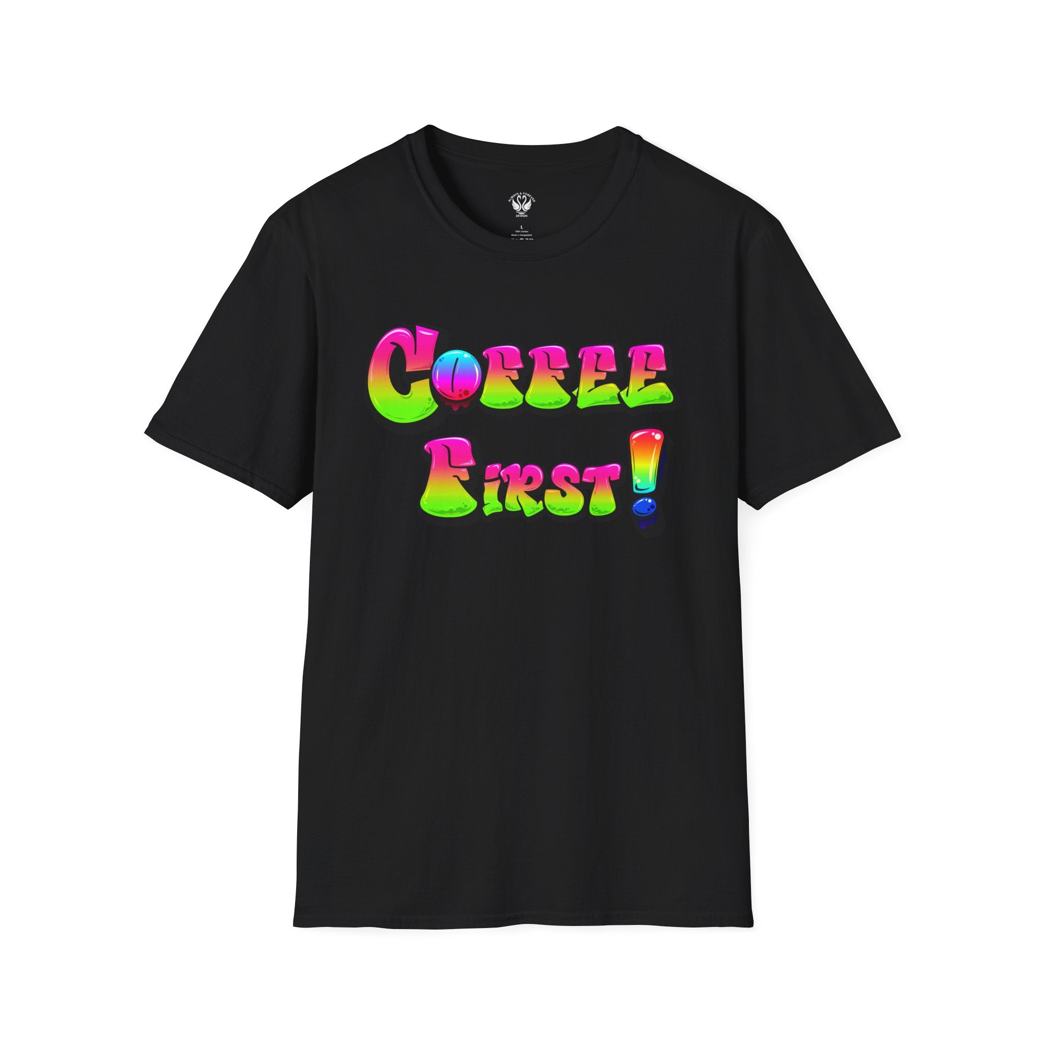 Coffee First Unisex Softstyle T-Shirt, Funny Graphic Tee, Gift for Coffee Lovers, Casual Wear, Perfect for Birthdays, Everyday Comfort