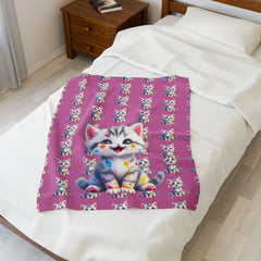 Cute Cat Velveteen Plush Blanket - Cozy Pet Lover Gift