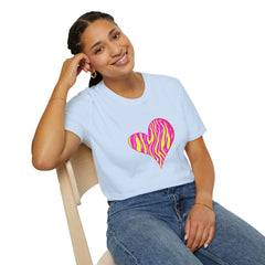 Pink Zebra Heart Unisex T-Shirt, Custom Love Shirt, Casual Wear, Gift for Her, Trendy Summer Tee