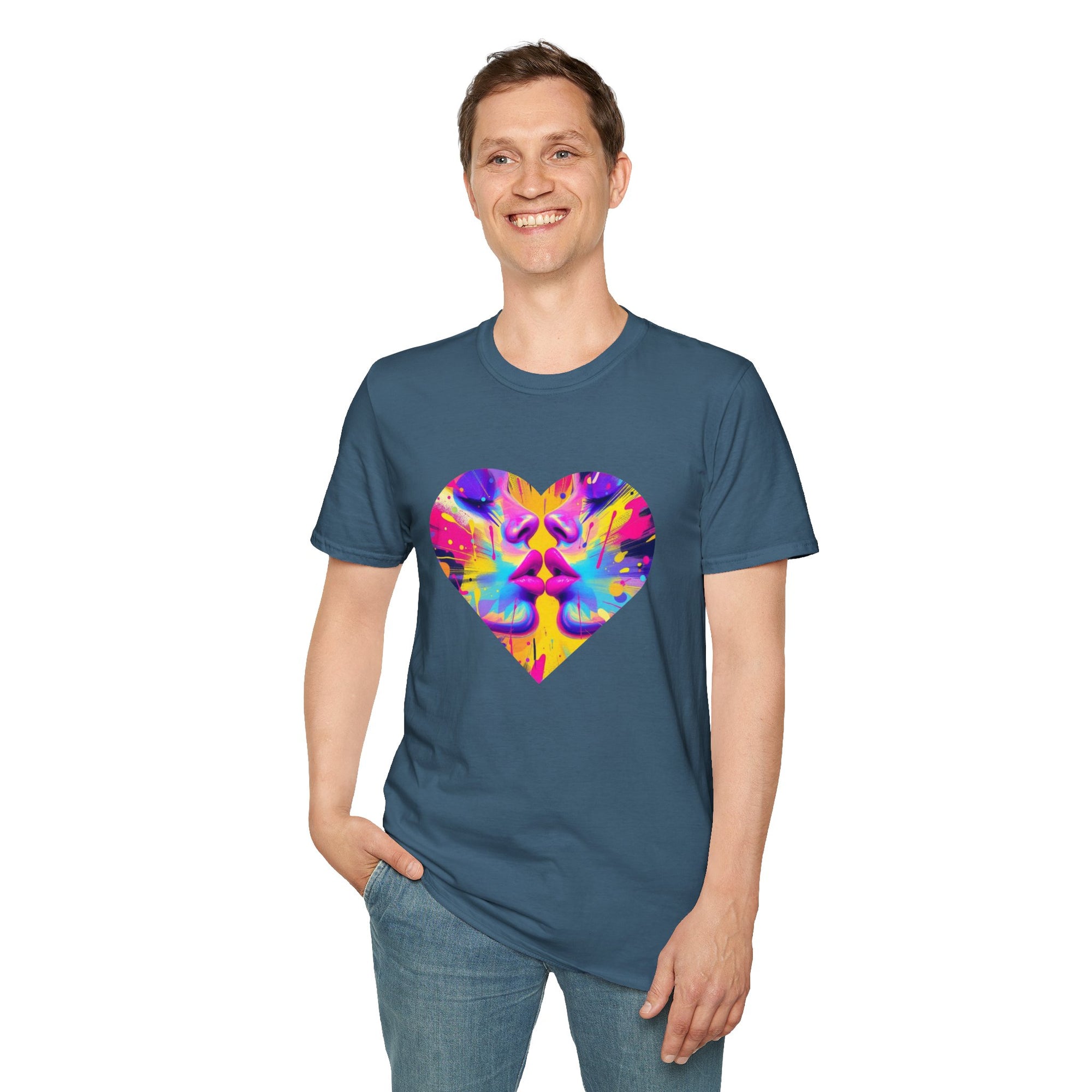 Vibrant Heart Art T-Shirt, Colorful Unisex Tee for Couples, Gift for Valentine's Day, Artistic Love Shirt, Casual Everyday Wear