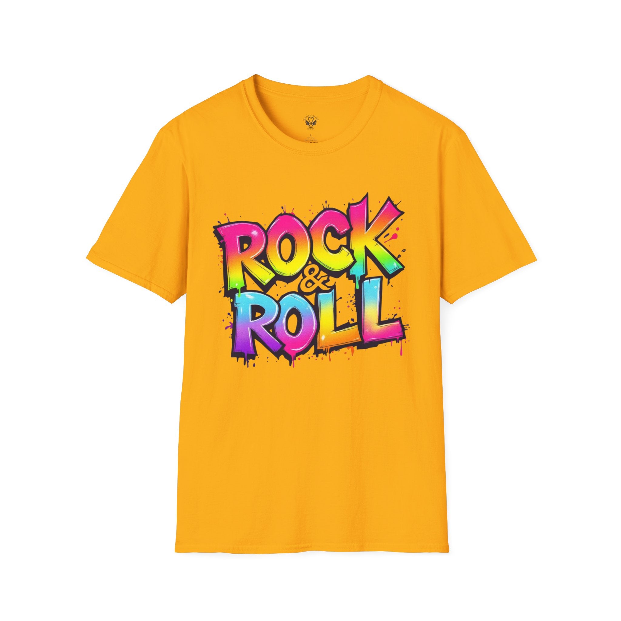 Colorful Rock & Roll Unisex Softstyle T-Shirt, Retro Tee, Music Lover Gift, Festival Wear, Rock Concert Apparel, Unisex Graphic Tee
