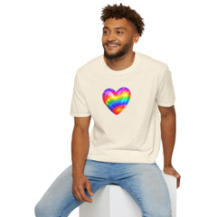Rainbow Heart Unisex Softstyle T-Shirt, LGBTQ+ Pride Shirt, Colorful Heart Tee, Love Wins Tee, Gift for Him/Her