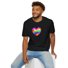 Rainbow Heart Unisex Softstyle T-Shirt, LGBTQ+ Pride Shirt, Colorful Heart Tee, Love Wins Tee, Gift for Him/Her