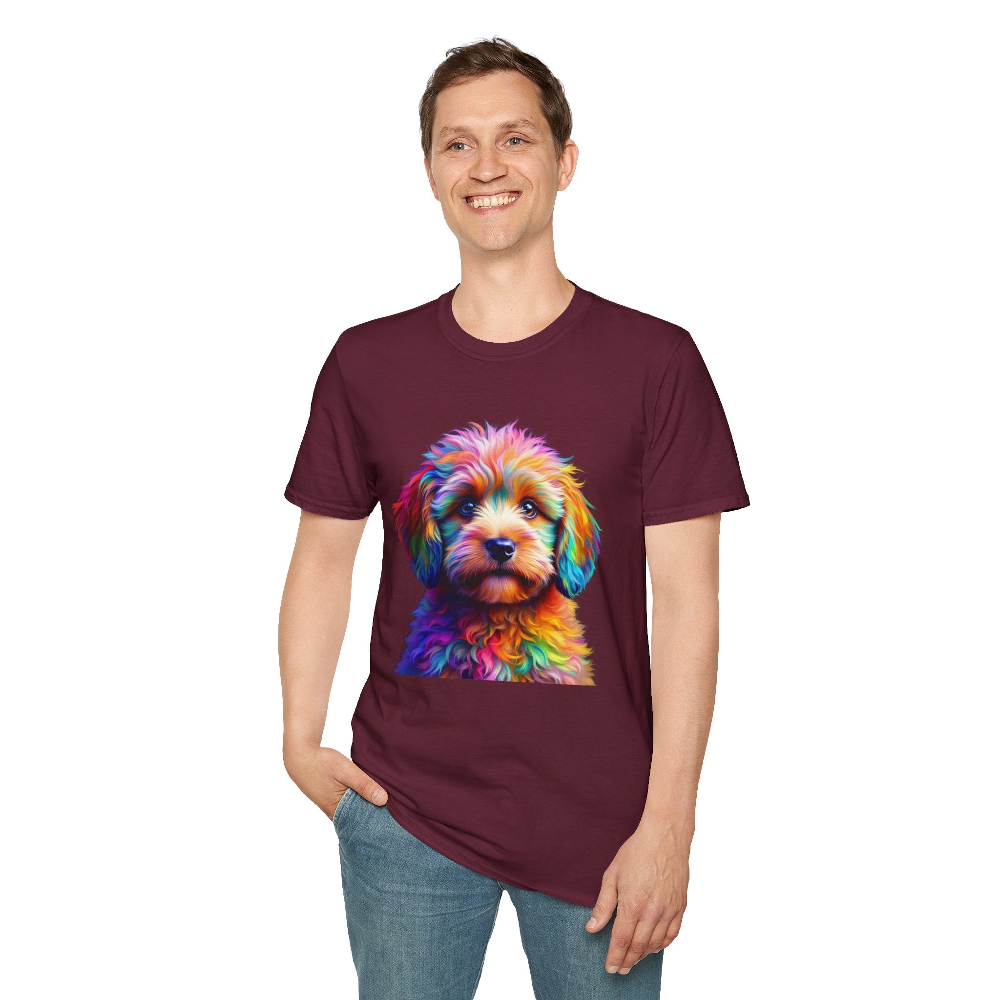 Colorful Puppy Art T-Shirt, Animal Lover Gift, Pet Owner Apparel, Fun Fashion for Dog Lovers, Unique Graphic Tee